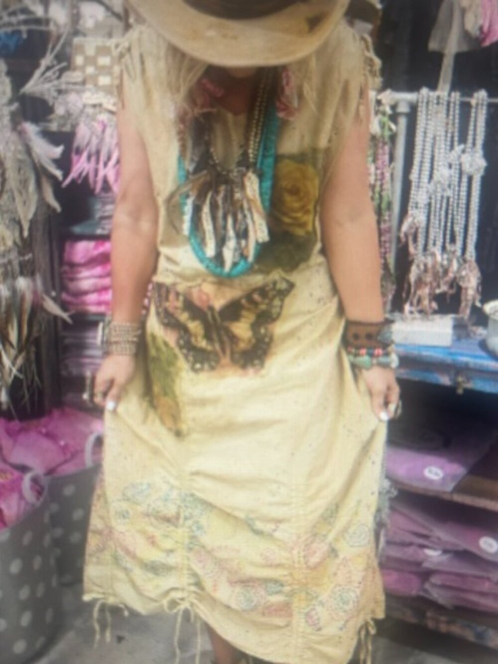 A Rare Bird Moonglow Butterfly One of a Kind Cotton Embroidered Patchwork Dress